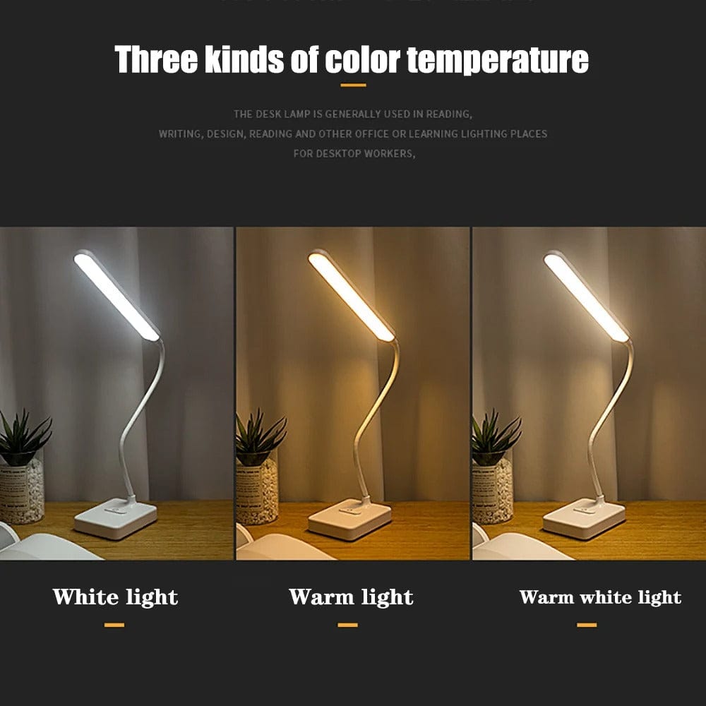 Lámpara de escritorio con brazo flexible, recargable y luz ajustable