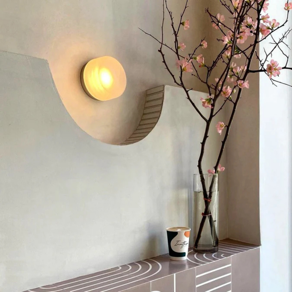 Aplique de pared LED redondo con difusor acrílico, lámpara de dormitorio de montaje al ras