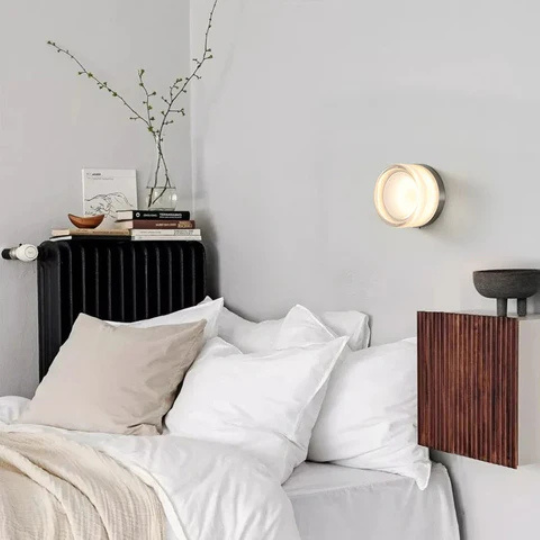 Aplique de pared LED redondo con difusor acrílico, lámpara de dormitorio de montaje al ras