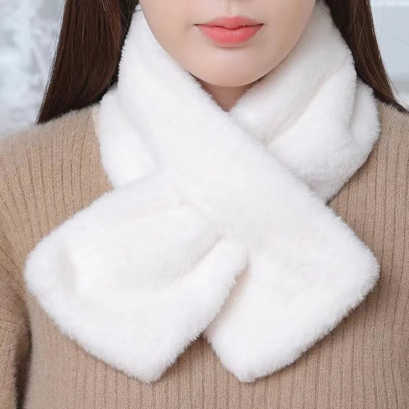 Faux Fur Cross Collar Neck Warmer Winter Scarf - product detail 4