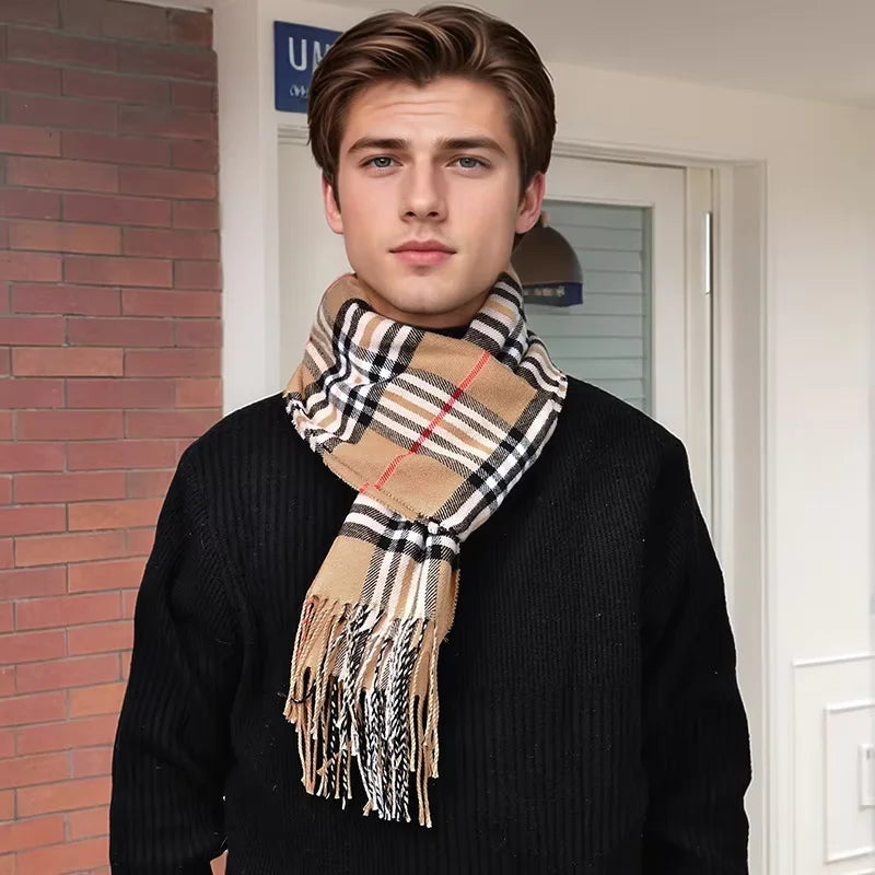 Luxury Plaid Cashmere Winter Scarf for Men - product detail 8